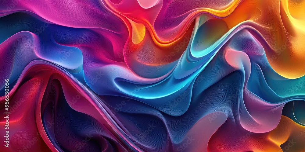 Poster Colorful abstract background in a 3D cartoon style Modern graphic art featuring fractal artwork A creative wavy multicolored design suitable for banner applications Digital fantasy effects create