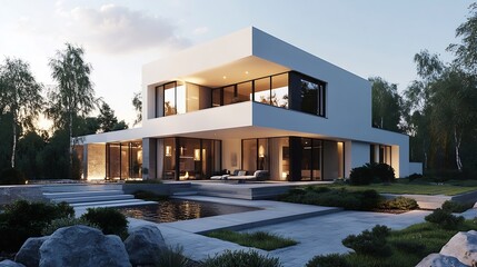 Exterior of a modern white suburban house in Poland : Generative AI