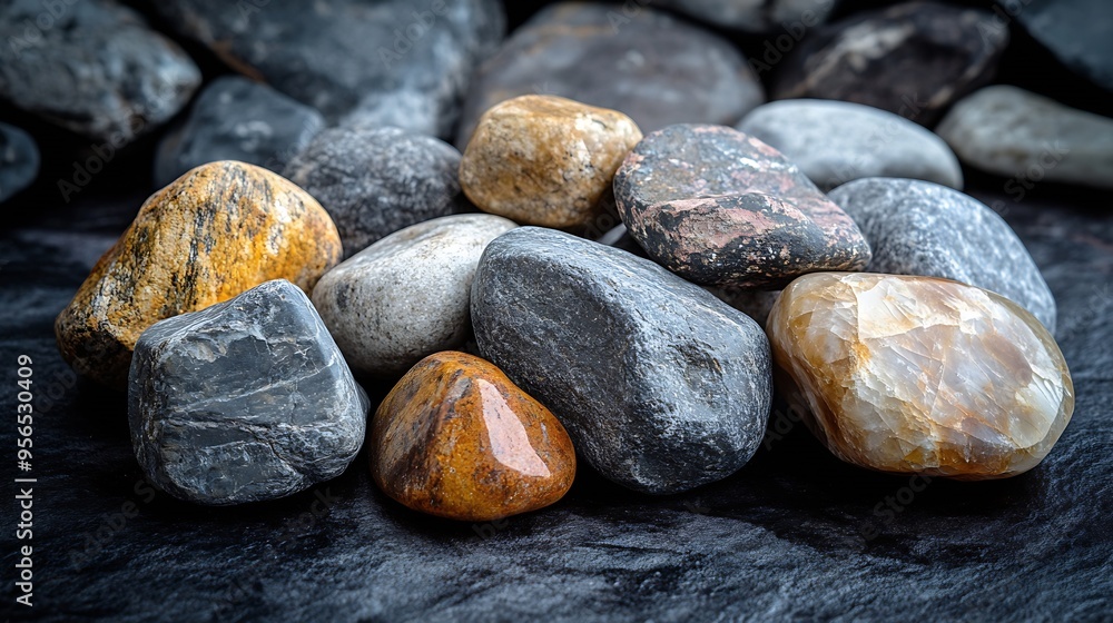Aufkleber natural stones on a dark background for product presentation : generative ai
