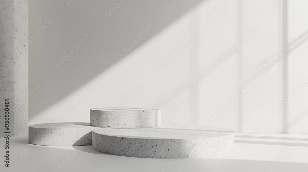 Fototapete abstract minimalistic scene featuring geometric concrete pedestals on a white background designed fo