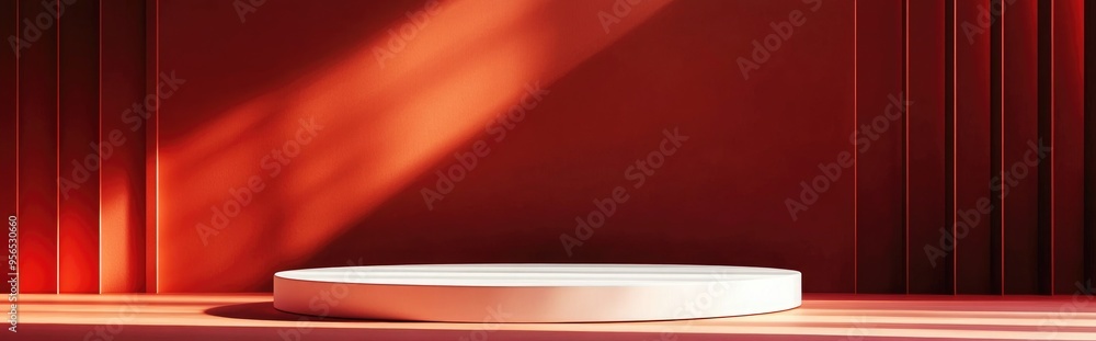 Poster Abstract red background featuring a minimalist podium mockup ideal for modern displays or showcases created through 3D rendering