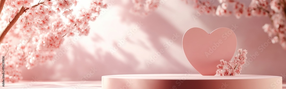Poster sweet love scene featuring a minimalist display podium for product presentation pink pedestal stand 