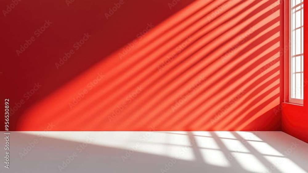 Poster minimalist backdrop for product showcase featuring a blank area with window blind shadows against a 