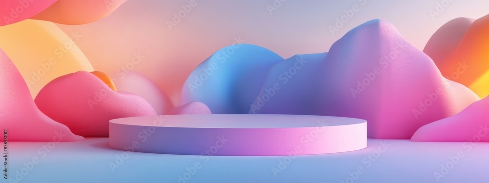 Poster Minimalist abstract backdrop with a pedestal featuring 3D illustration and rendering