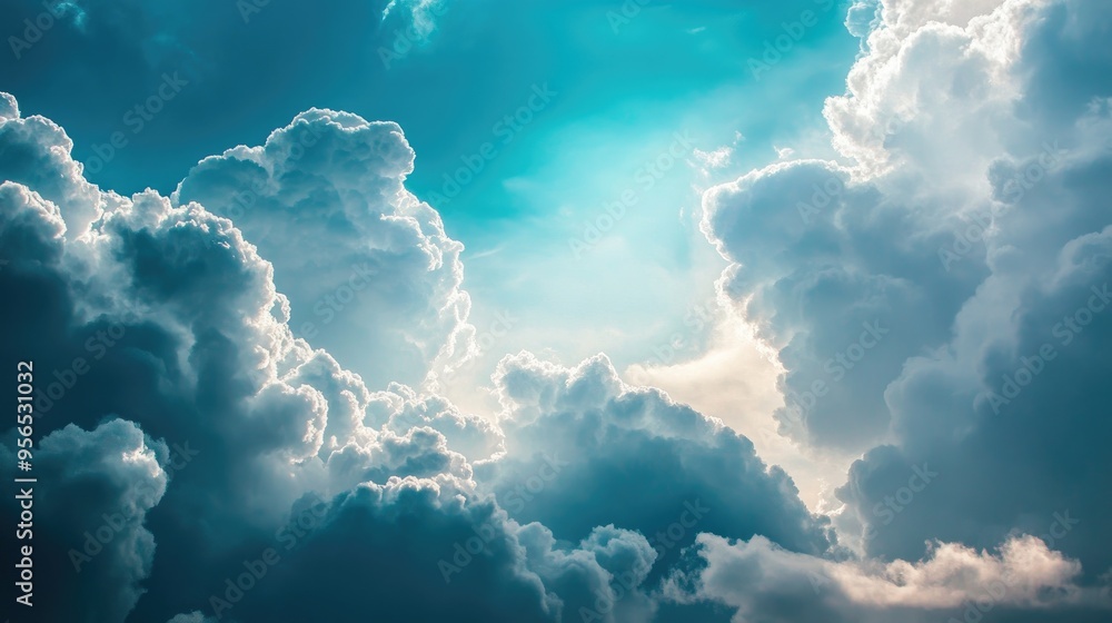 Aufkleber neatly organized clouds serve as a backdrop featuring a composition of dark clouds set against the s
