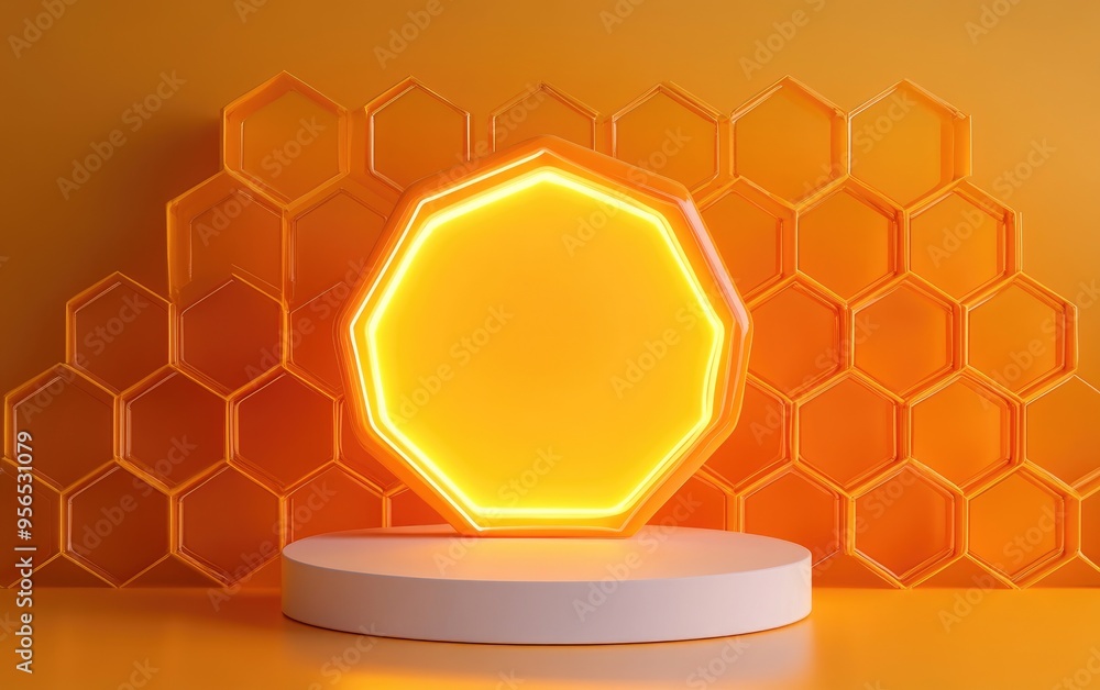Aufkleber honeycomb background featuring a 3d product podium display designed for showcasing natural honey
