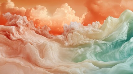 A mesmerizing whirling dance of pastel hues, merging clouds and waves in a stunning display of nature's ethereal beauty and tranquility.