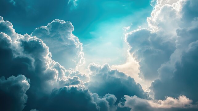 Neatly organized clouds serve as a backdrop featuring a composition of dark clouds set against the sky