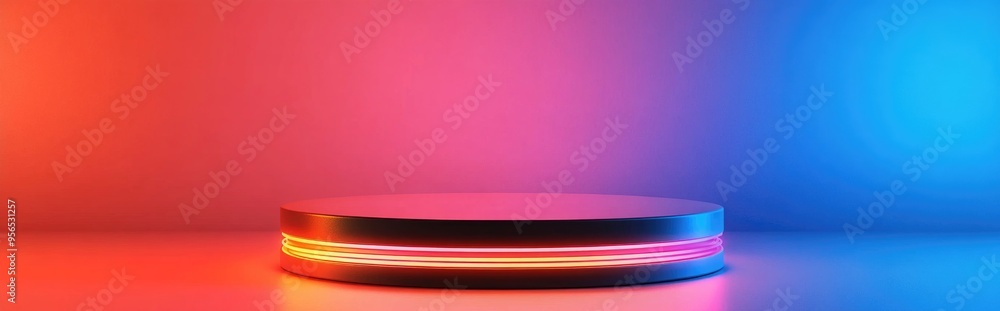 Aufkleber 3d shiny round podium with a peach background suitable for use in banners flyers or web advertising 