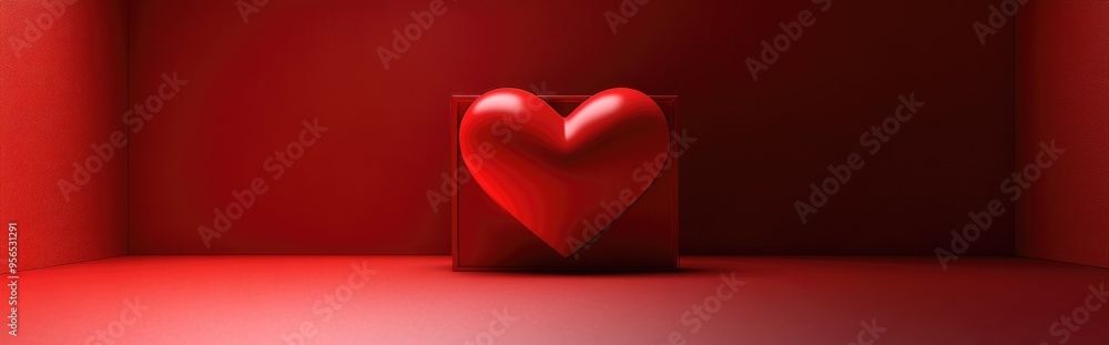 Poster Red heart box in a red environment 3D rendering