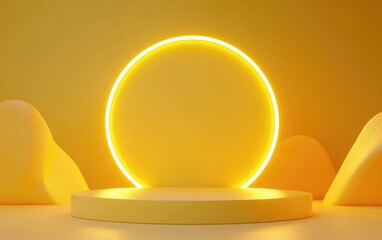 Yellow gold display on a neutral background Abstract minimal geometric concept Studio podium platform theme Stage for exhibitions and business marketing presentations 3D illustration rendering gra