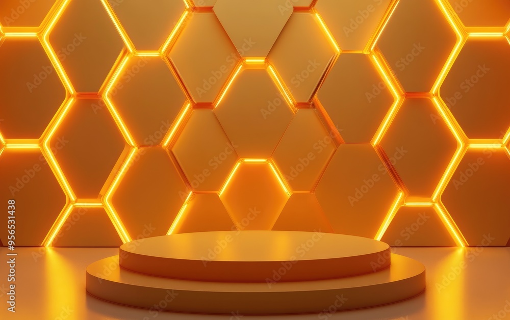 Aufkleber honeycomb background featuring a 3d product podium display designed for showcasing natural honey