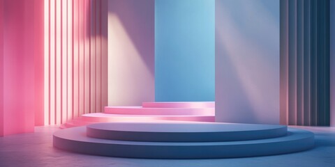 Obraz premium Abstract 3D rendering of vacant podium stage platform blocks
