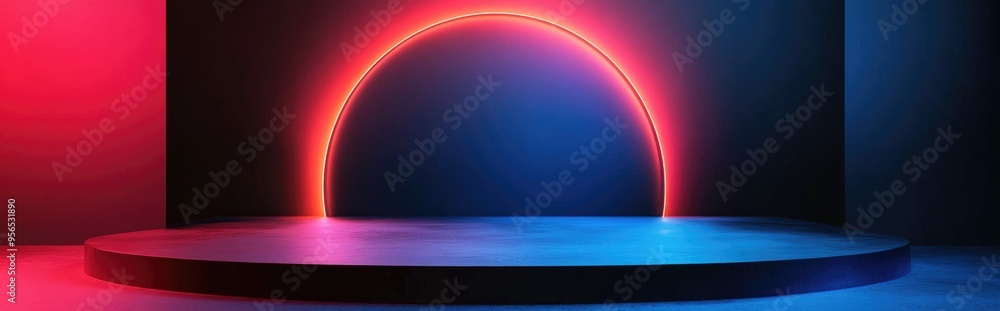 Poster abstract podium background with geometric shapes in black and gold minimalist 3d rendering ideal for