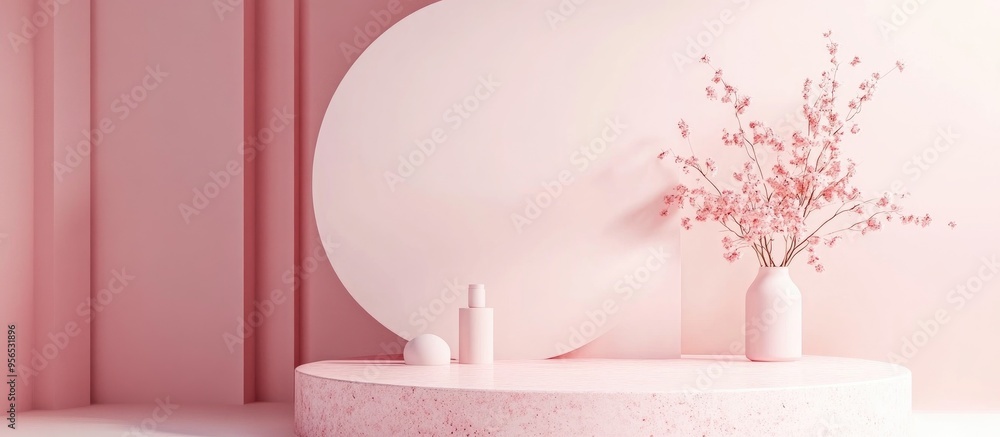 Aufkleber minimalistic abstract design featuring pink hues for a cosmetic or product display podium in 3d rend