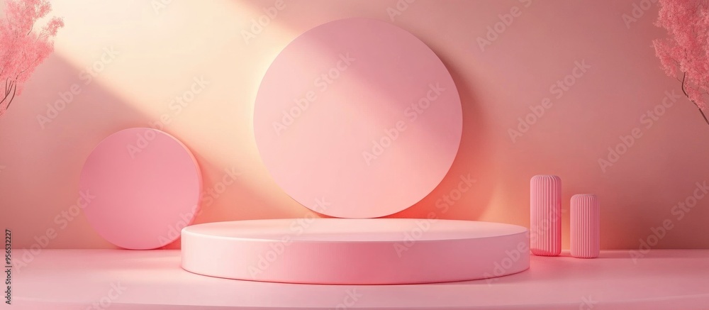 Poster abstract minimalistic scene featuring a pastel colored design for a product display podium 3d render