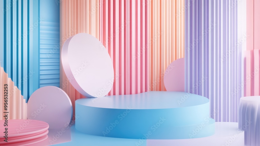Poster abstract geometric shapes in pastel colors for a product podium presentation background art and colo