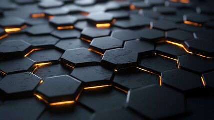 Obraz premium Dark hexagonal platforms interconnected in a background 3D rendering Digital computer illustration