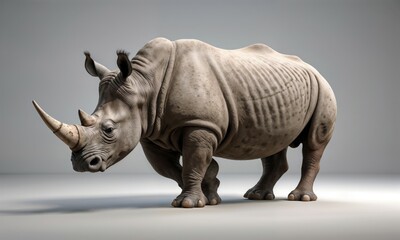 Fototapeta premium A detailed 3D model of a rhinoceros positioned on a clean white surface