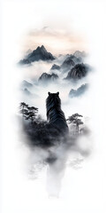 wolf, einsam, landschaft, illustration, airbrush, gemalt, wolken, gebirge, großkatze, luchs, katze, tier, haustier, kätzchen, hund, felino, weiß, einheimisch, black, säugetier, katze, baby, hübsch, na