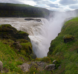 Panoramic view of Gullfoss waterfall in Iceland