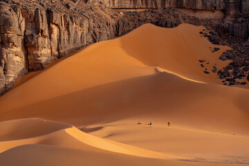 Sahara desert, sand, dunes and rocks in Algeria. Surrounding of Djanet. Place of Sahara named Moul...