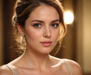 Fototapeta premium Elegant woman with soft expression and warm lighting