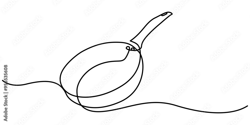 Poster frying pan continuous line icon, frying pan - single cooking icon - editable stroke, frying pan cont