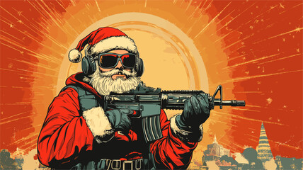 vector santa claus with weapon in hands wearing sunglasses .Generative AI