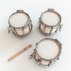 Fototapeta premium Cute Pastel Silver 3D Conga Drums on White Background - Minimalist Design