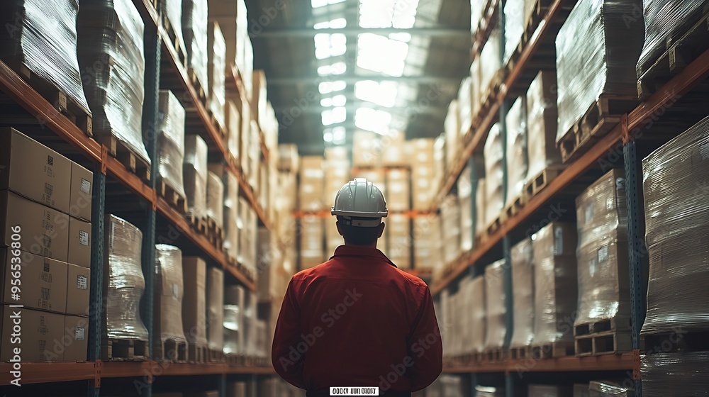 Aufkleber warehouse worker working in warehouse storage foreman or worker work at factory site check up produc