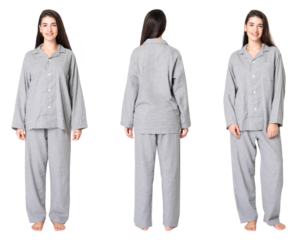 Woman in pajamas png mockup unisex sleepwear apparel full body set