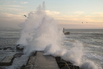 Fototapeta premium Large stormy sea wave splash