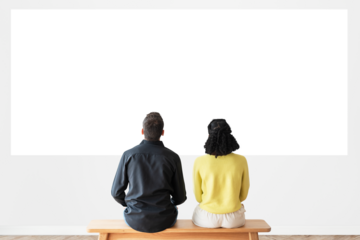 Couple with png projector transparent wall rear view