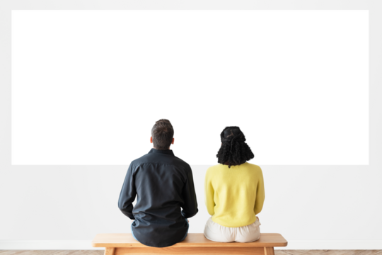 Couple with png projector transparent wall rear view