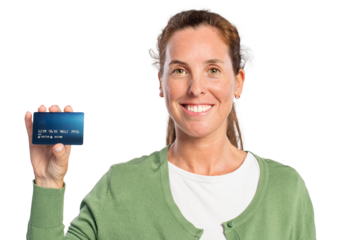 Credit card png mockup presented by a woman