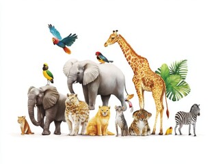 Naklejka premium Wild Animals Watercolor Illustration