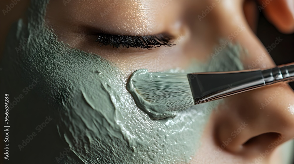 Aufkleber close up of a luxurious face mask being applied to the skin highlighting the texture and consistency