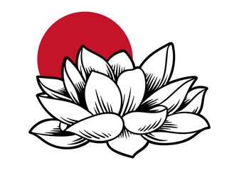 Fototapeta premium Japanese lotus flower sticker with white border
