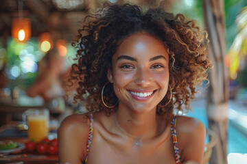 Generative AI illustration of happy family gathering at festive table