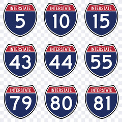 Intarstate american road sign vector isolated. Vector illustration of an American interstate highway sign, presented in isolation.