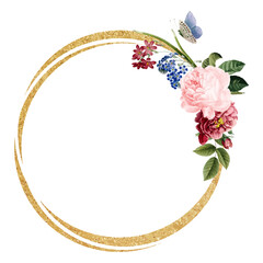 Flower gold png frame, transparent background