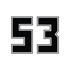Obraz premium Sketch numbers for cutting or print. Sport jersey number 53 vector black color template isolated.