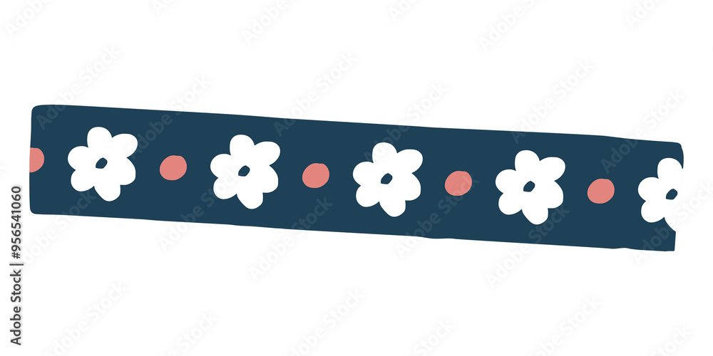 Sticker PNG dark blue washi tape, floral patterned stationery, collage element, transparent background