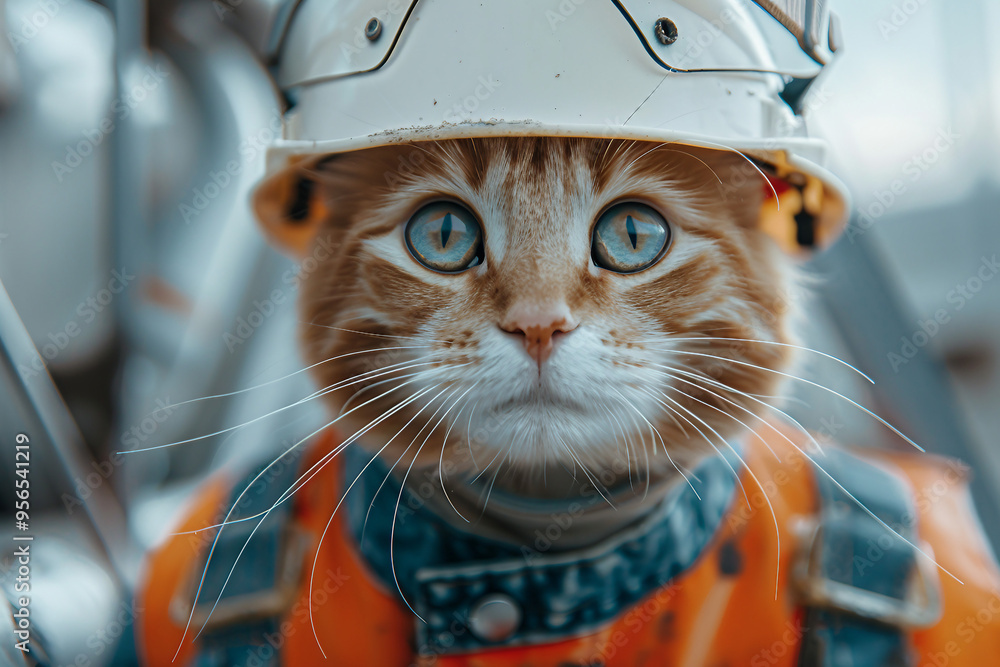 Poster ai generated image of cute cat working as builder