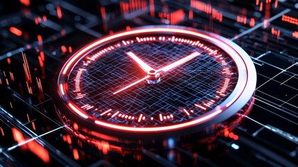 Abstract image of a digital clock with economic policy symbols, concept of timing in economic strategy