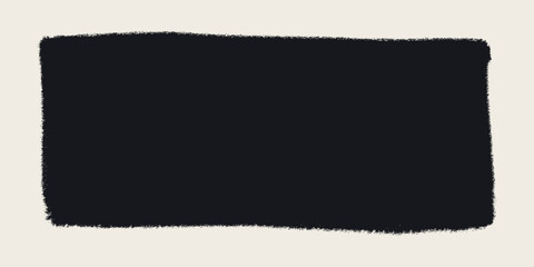 Rough edged rectangle frame in black. Grunge torn paper style vector. Ripped border silhouette on light background for stickers, banners.