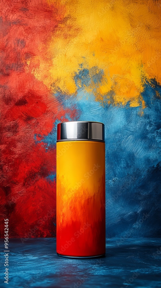 Sticker A tall, orange and red thermos sits on a blue background