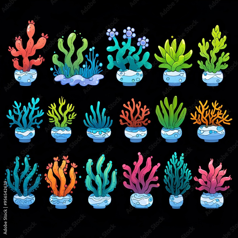 Poster Colorful Seaweed Illustration