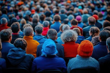 A lively photo capturing a crowd of diverse individuals at an outdoor event, dressed in colorful attire, emphasizing community and social interaction.